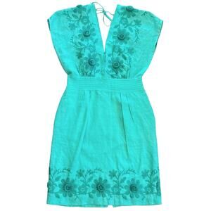 Vintage Milly of New York Embroidered Linen Dress Size 8